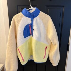 Colorful Fleece Jacket with Blue and Yellow Accents